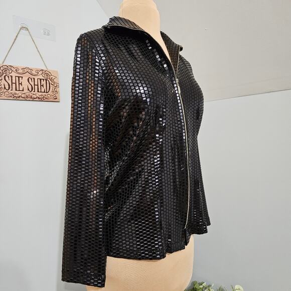 Exclusively Misook Black Patent Leather Full Zip Jacket XS - Picture 2 of 12
